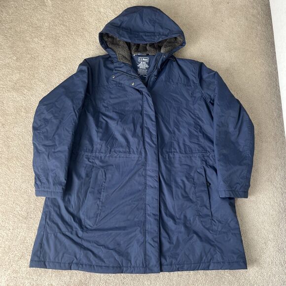 L.L. Bean Winter Warmer Jacket Women 3X Navy Blue Fleece Quilted Parka Coat Hood - Picture 1 of 6